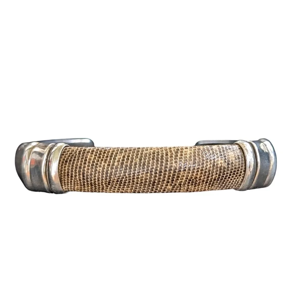 Vintage Taxco Mexico 925 Sterling Silver Snakeskin Inlay Cuff Bracelet TV-153